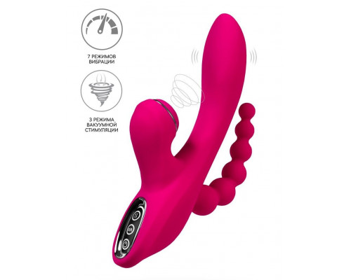 Ярко-розовый вибростимулятор 3-в-1 Tripling - 21 см.