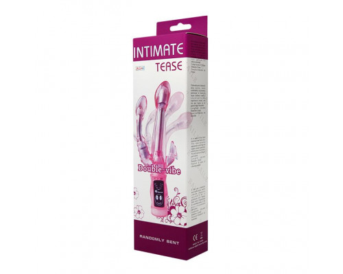 Заказать Розовый вибратор с анальным и клиторальным отростками Intimate Tease - 22 см.