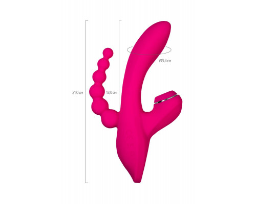 Ярко-розовый вибростимулятор 3-в-1 Tripling - 21 см.