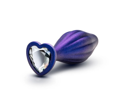 Фиолетовая анальная пробка с кристаллом-сердцем Matrix Wavy Bling Plug - 11,4 см.
