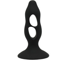 Чёрная анальная пробка с полостями для сжатия и легкого введения - 11 см.