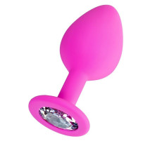 Розовая анальная втулка Brilliant с прозрачным кристаллом - 8 см.