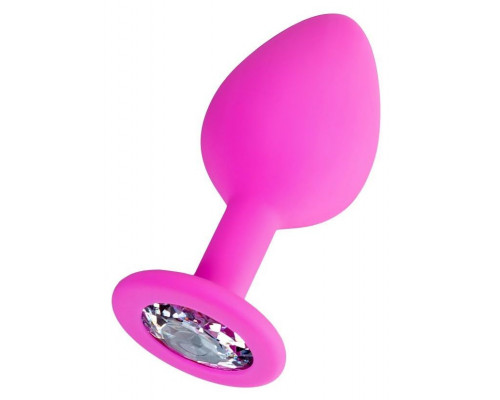 Розовая анальная втулка Brilliant с прозрачным кристаллом - 8 см.