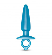 Голубая анальная пробка с кольцом Sleek Tapered Silicone Plug - 15 см.