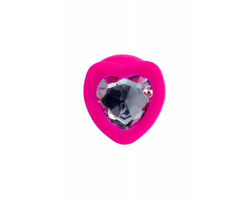 Заказать Розовая анальная втулка Diamond Heart с прозрачным кристаллом - 9,5 см.