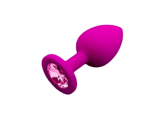 Заказать Маленькая розовая силиконовая пробка с розовым кристаллом - 7,5 см.