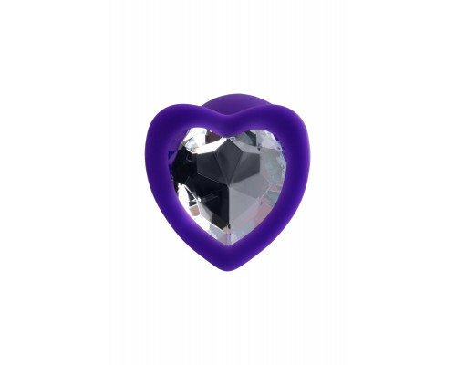 Заказать Фиолетовая анальная втулка Diamond Heart с прозрачным кристаллом - 7 см.