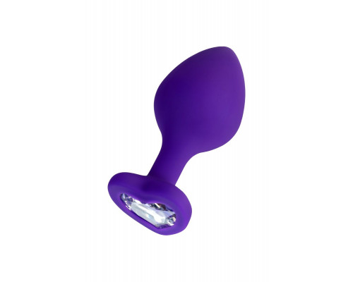 Фиолетовая анальная втулка Diamond Heart с прозрачным кристаллом - 8 см.