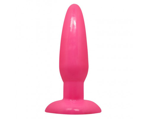 Розовая анальная пробка с подошвой-присоской - 13,5 см.