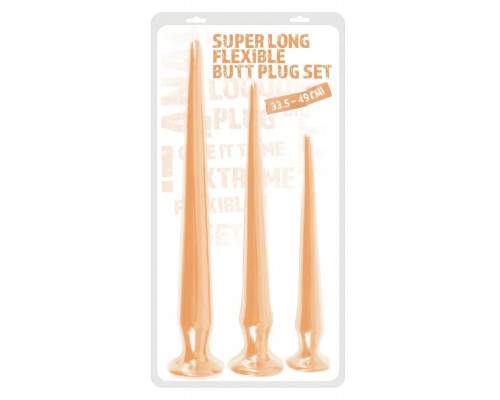 Заказать Набор из 3 телесных удлиненных анальных пробок Super Long Flexible Butt Plug Set