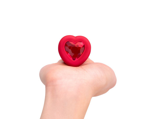 Заказать Красный анальный плаг с кристаллом-сердцем Vibrating Heart Shape Jewel Plug M-L