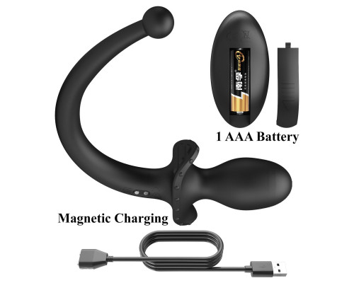 Черная анальная вибропробка с  хвостом и пультом ДУ