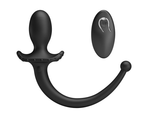 Черная анальная вибропробка с  хвостом и пультом ДУ