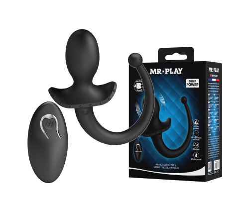 Черная анальная вибропробка с  хвостом и пультом ДУ