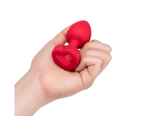 Заказать Красный анальный плаг с кристаллом-сердцем Vibrating Heart Shape Jewel Plug M-L