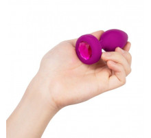 Ярко-розовая анальная вибровтулка с кристаллом Vibrating Jewel Plug S/M - 10 см.
