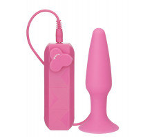 Розовая вибровтулка с выносным пультом управления - 11,4 см.