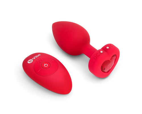 Заказать Красный анальный плаг с кристаллом-сердцем Vibrating Heart Shape Jewel Plug M-L