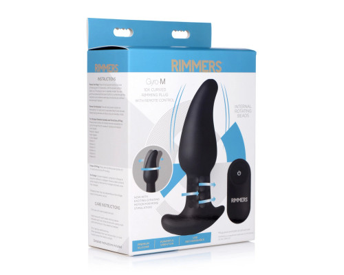 Черная анальная вибропробка с эффектом римминга Gyro M Curved Rimming Plug - 13,7 см.