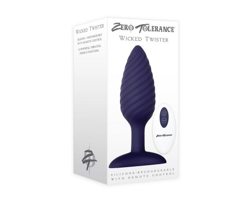 Заказать Синяя анальная пробка с вибрацией и пультом ДУ Wicked Twister - 12 см.