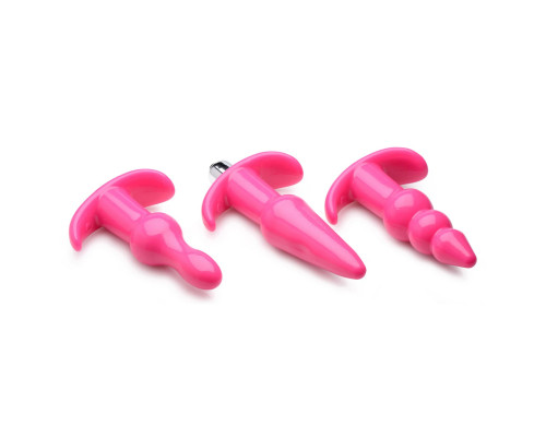 Заказать Набор из 3 розовых анальных пробок с вибропулей Thrill Trio Anal Plug Set