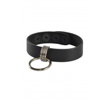 Черный кожаный браслет с подвесным колечком