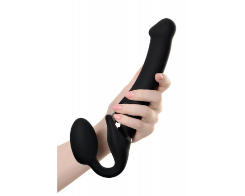 Заказать Черный безремневой вибрострапон Silicone Bendable Strap-On - size M