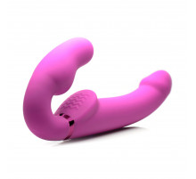 Розовый безремневой страпон с вибрацией и функцией расширения Inflatable Ergo-Fit Strapless Strap-On