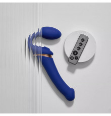 Синий безремневой страпон Multi Orgasm Bendable Strap-On size L с клиторальной стимуляцией