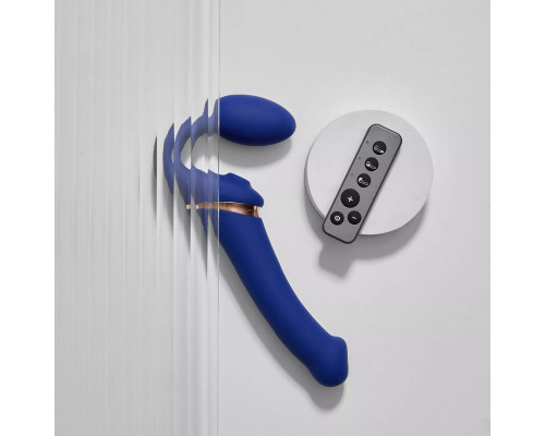 Синий безремневой страпон Multi Orgasm Bendable Strap-On size L с клиторальной стимуляцией