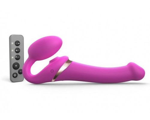 Заказать Ярко-розовый безремневой страпон Multi Orgasm Size M с клиторальной стимуляцией