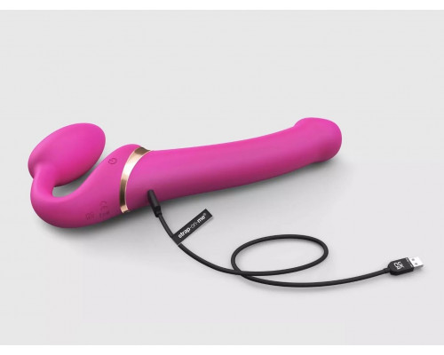 Ярко-розовый безремневой страпон Multi Orgasm Bendable Strap-On size XL с клиторальной стимуляцией