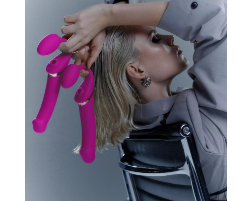 Ярко-розовый безремневой страпон Multi Orgasm Bendable Strap-On size XL с клиторальной стимуляцией