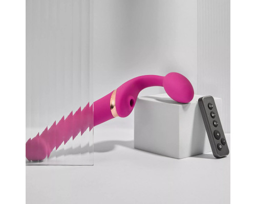 Ярко-розовый безремневой страпон Multi Orgasm Bendable Strap-On size XL с клиторальной стимуляцией