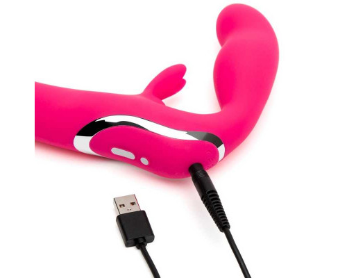Заказать Ярко-розовый безремневой страпон Rechargeable Vibrating Strapless Strap-On