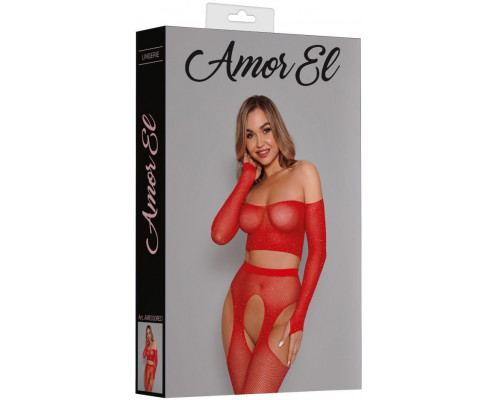 Заказать Эффектный сетчатый комплект: топ с рукавами и чулки на поясе