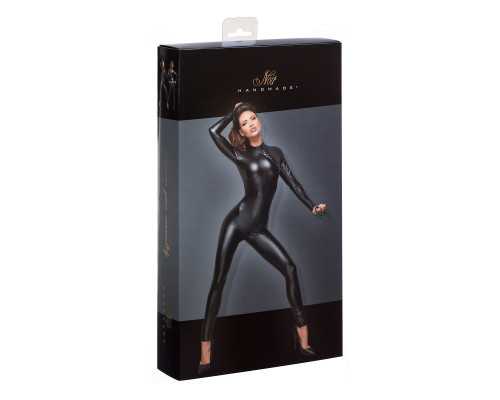 Заказать Черный комбинезон с поводком и двусторонней молнией