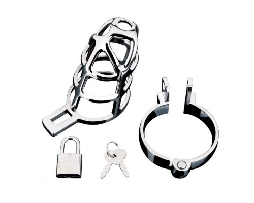 Заказать Серебристая металлическая клетка для члена с замком Enslave Cock Cage