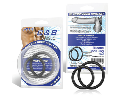 Заказать Набор из двух черных силиконовых колец разного диаметра SILICONE COCK RING SET