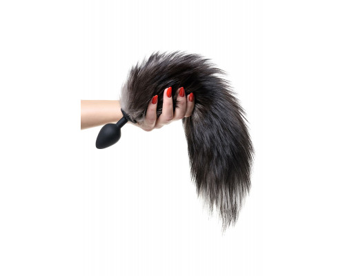 Заказать Черная анальная втулка с хвостом чернобурой лисы - размер М