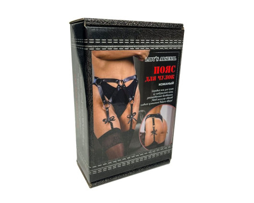 Заказать Черный кожаный пояс для чулок с бантами