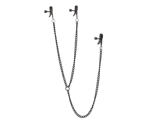 Заказать Черные зажимы на соски и клитор на цепочке DELUXE NIPPLE   CLIT CLAMPS