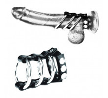 Тройное металлическое кольцо на пенис с регулируемым ремешком