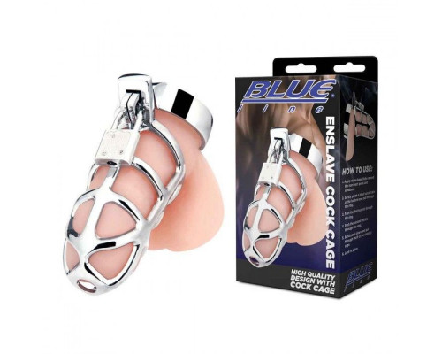 Заказать Серебристая металлическая клетка для члена с замком Enslave Cock Cage