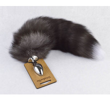 Серебристая анальная пробка с пушистым хвостиком