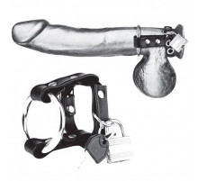 Металлическое кольцо на пенис на ремешке с замочком