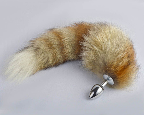 Заказать Серебристая анальная пробка с натуральным лисьим хвостом