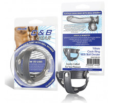 Кольцо на пенис с разделителем мошонки из искусственной кожи на клепках T-STYLE COCK RING