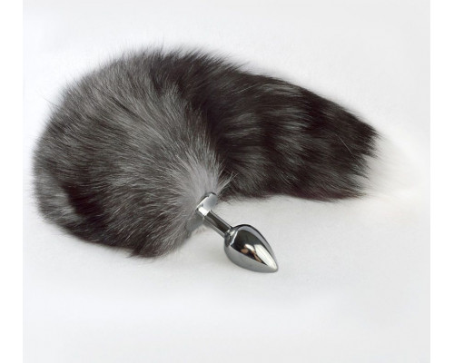 Заказать Серебристая анальная пробка с серым хвостиком