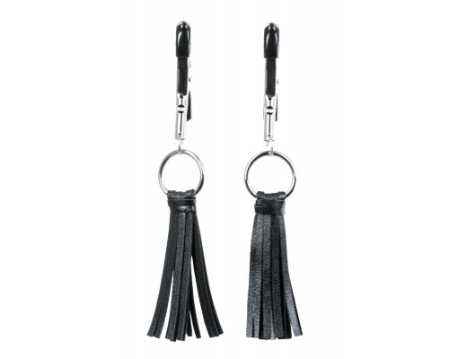 Черно-серебристые зажимы для сосков Theatre с кисточками